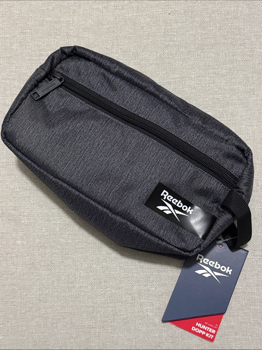 NWT Reebok Hunter Dopp Kit Travel Bag-Charcoal Gray-Hang Loop-Unisex